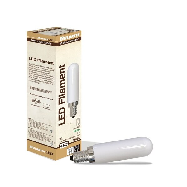 LED Filament 5W, Dimmable T6, Clear Glass, E12 Base, 3000K, 400 Lm, 4PK